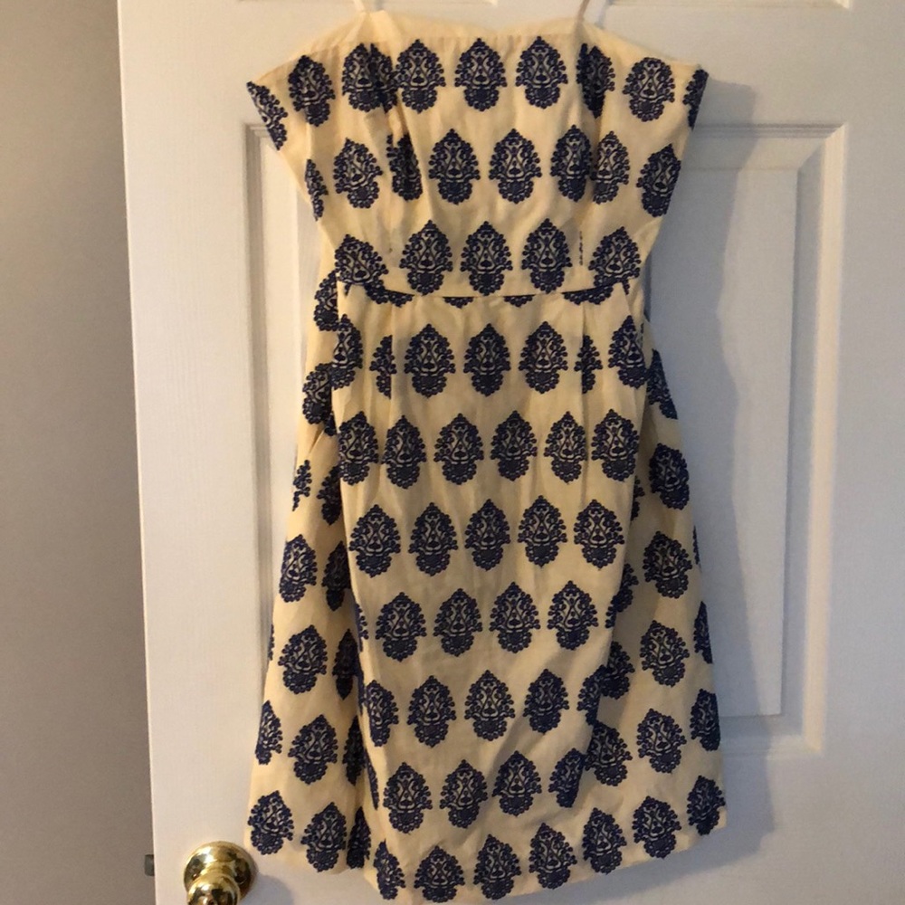 J. Crew blue and white strapless dress